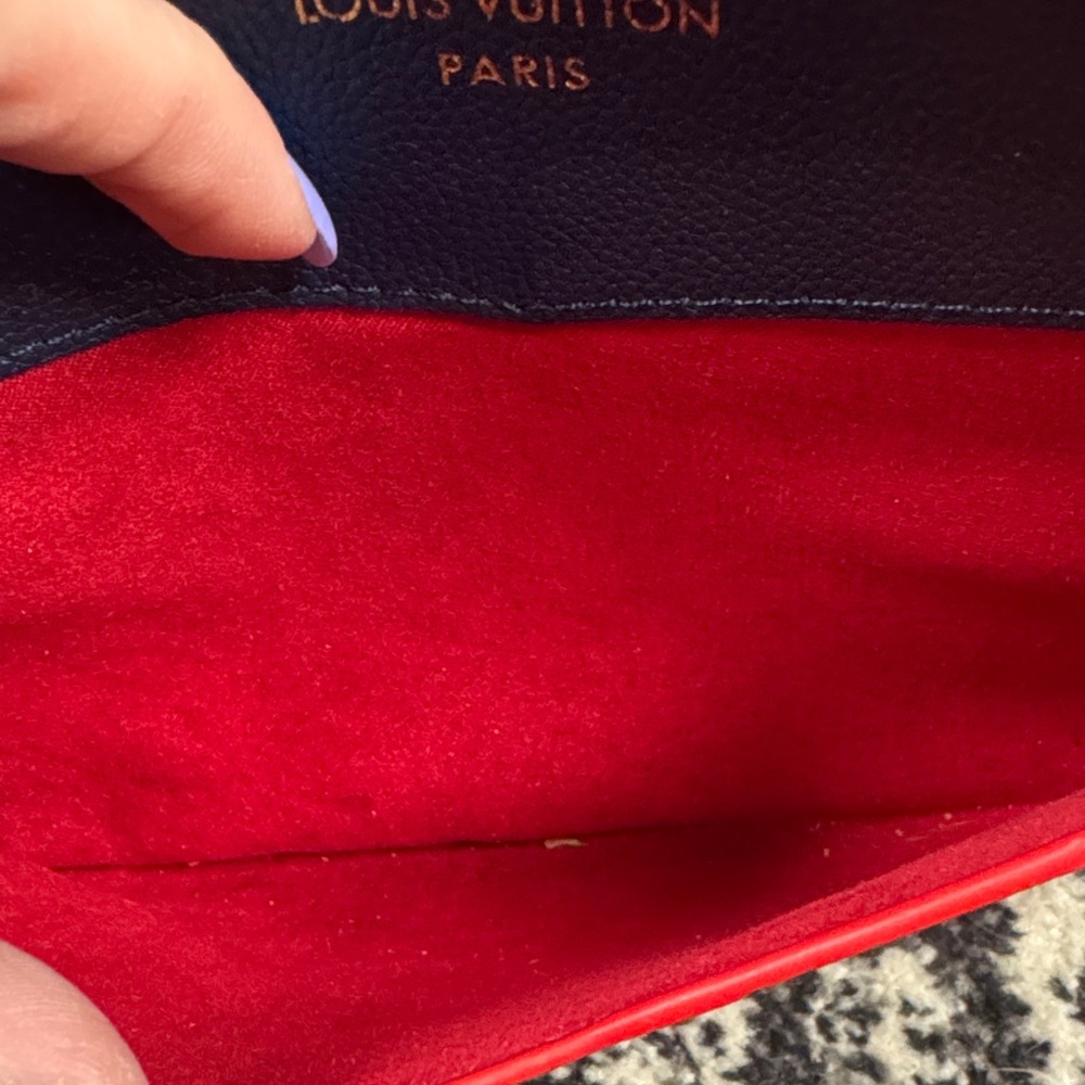 Navy Monogram Wristlet with Red Interior and Gold Accents - Picture 6 of 12